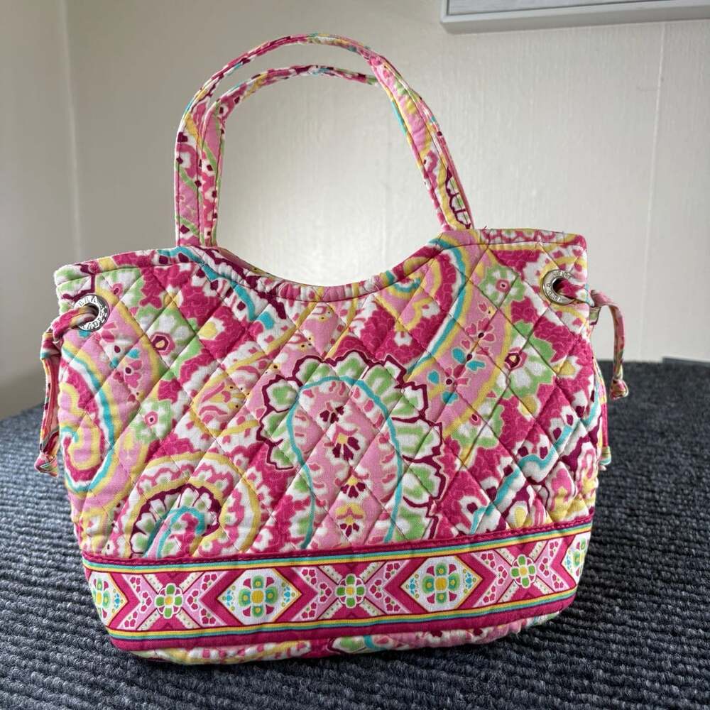 Vera Bradley Sherry Handbag Capri Melon Quilted Cotton Pink Paisley